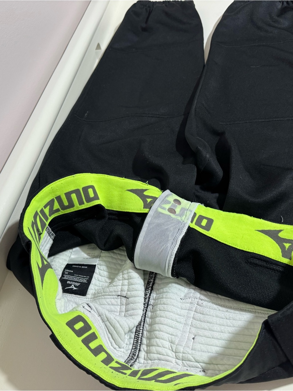 Mizuno Black Softball pants with Neon Yellow Branded Waistband